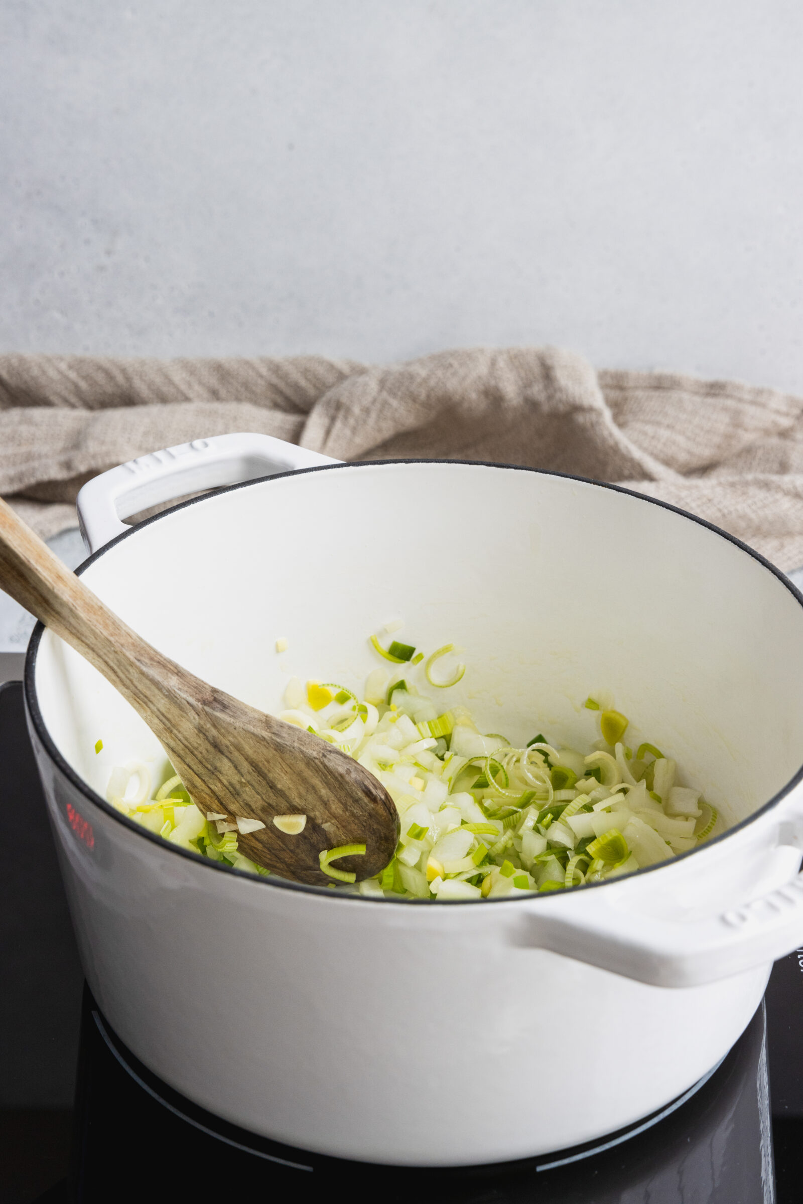 Sautéing onion and leek