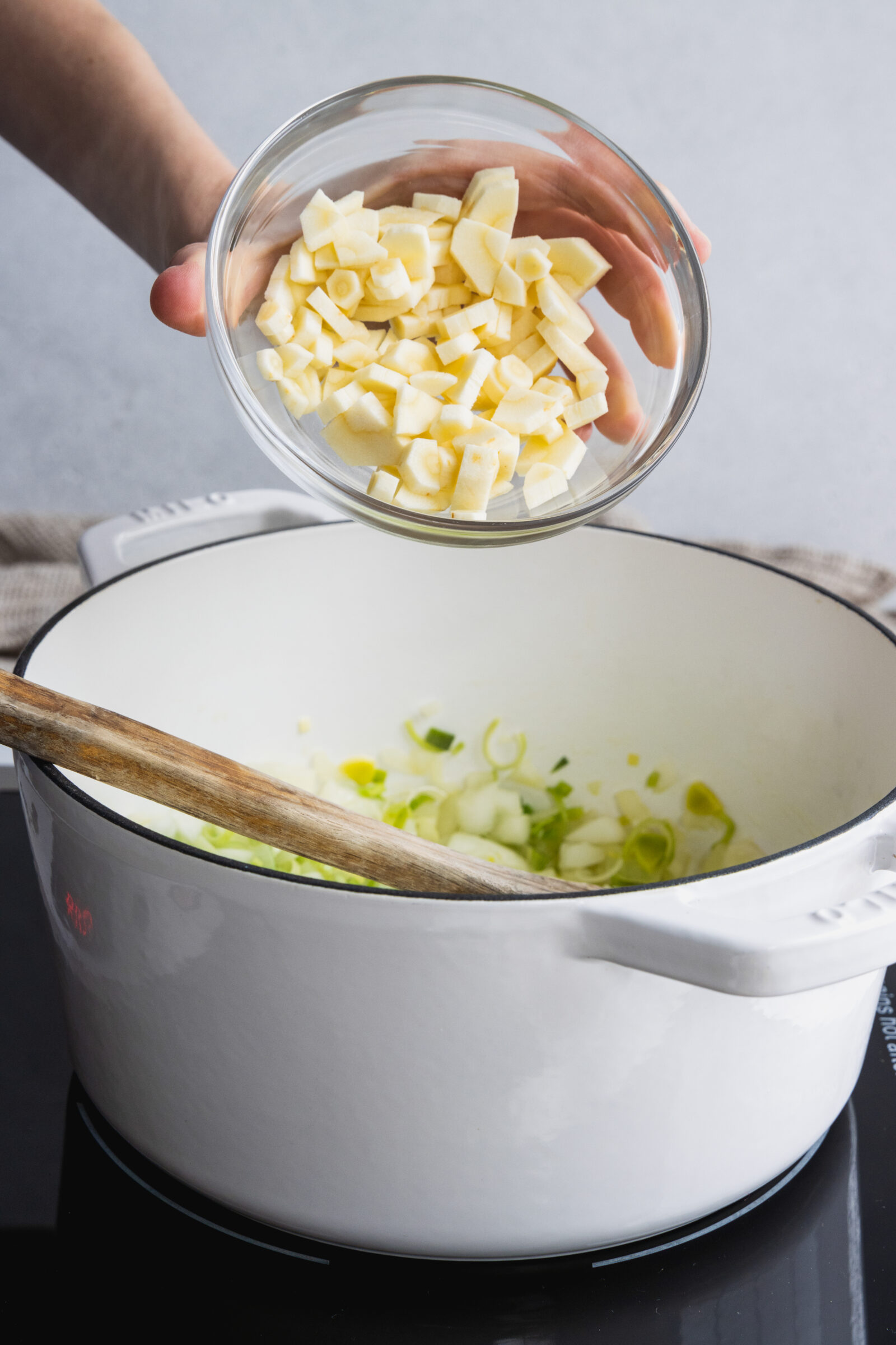 Adding chopped parsnip