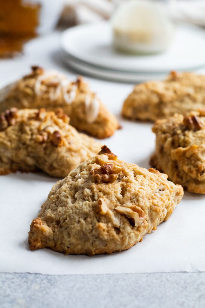 Walnut scones on a white serving platter