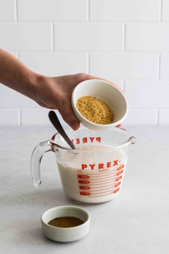 Adding ground golden flaxseed to the milk mixture