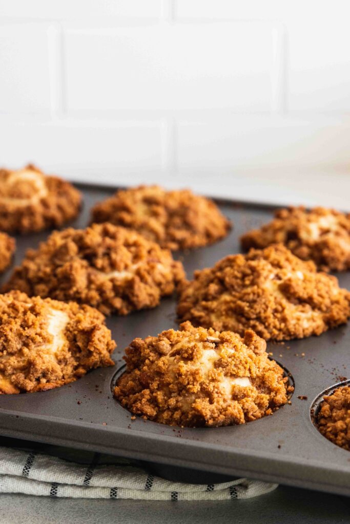 Coffee Cake muffins in a muffin pan