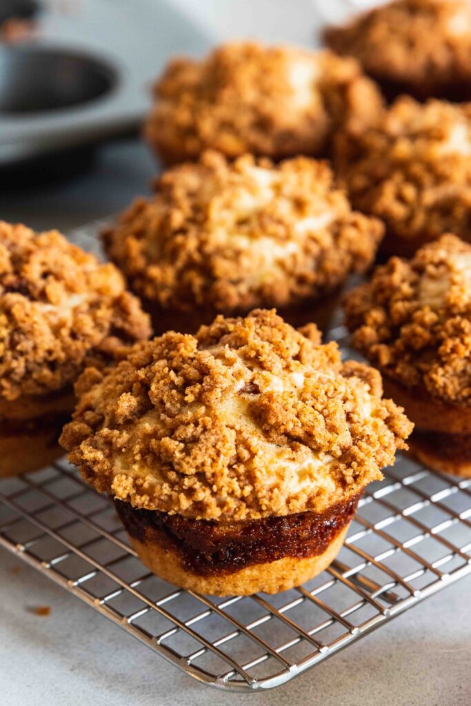 Coffee Cake Muffins cooling on a cooling rack