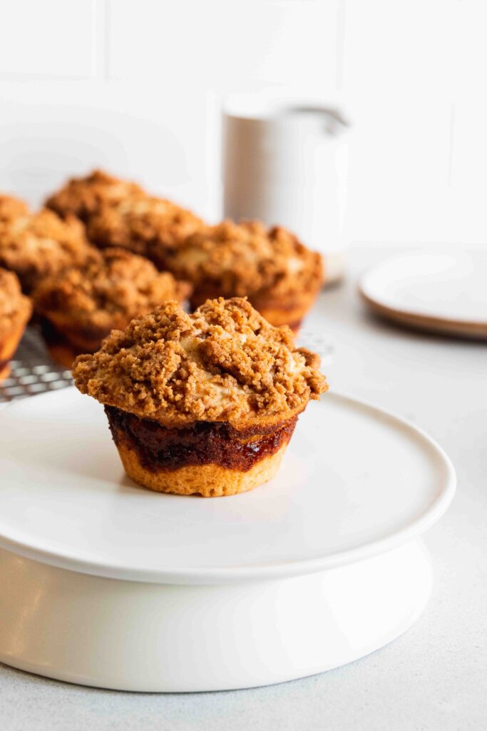Coffee Cake muffins served on a white plate