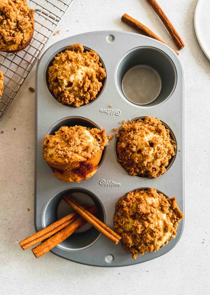 Coffee Cake Muffins in a muffin tin