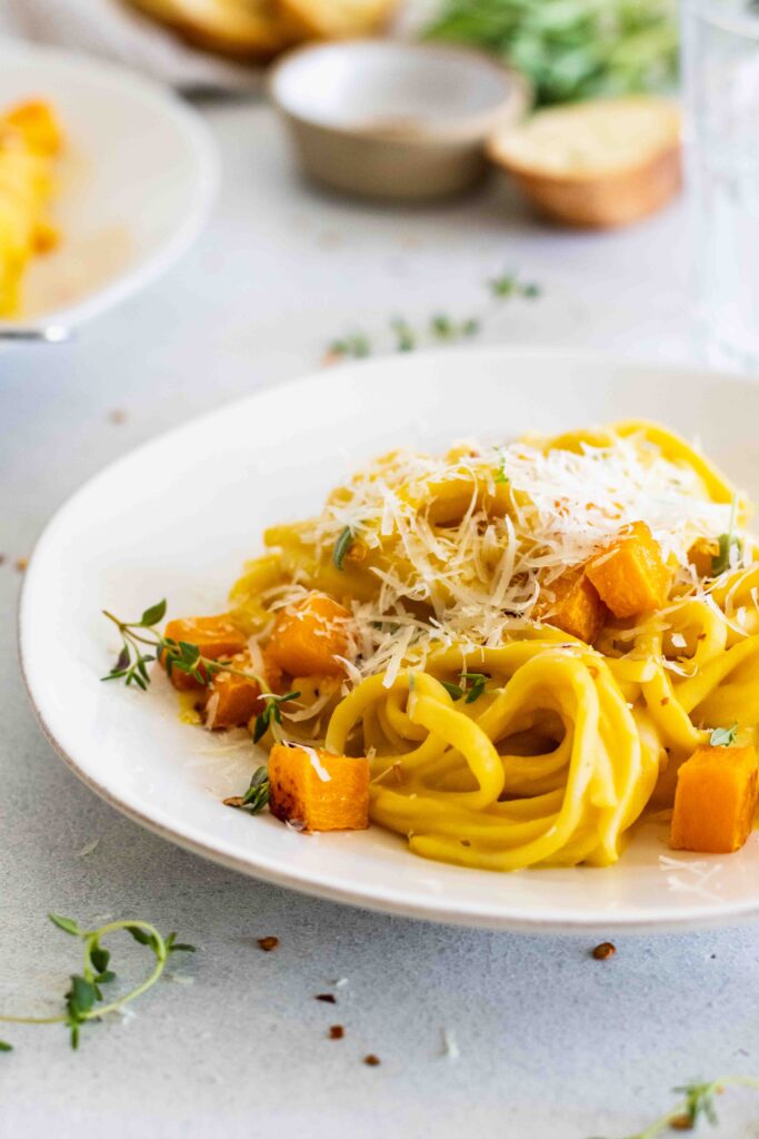 Roasted butternut squash pasta with roasted butternut squash, sage, and thyme