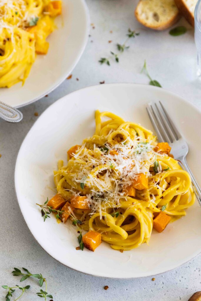 Vegan roasted butternut squash pasta dish