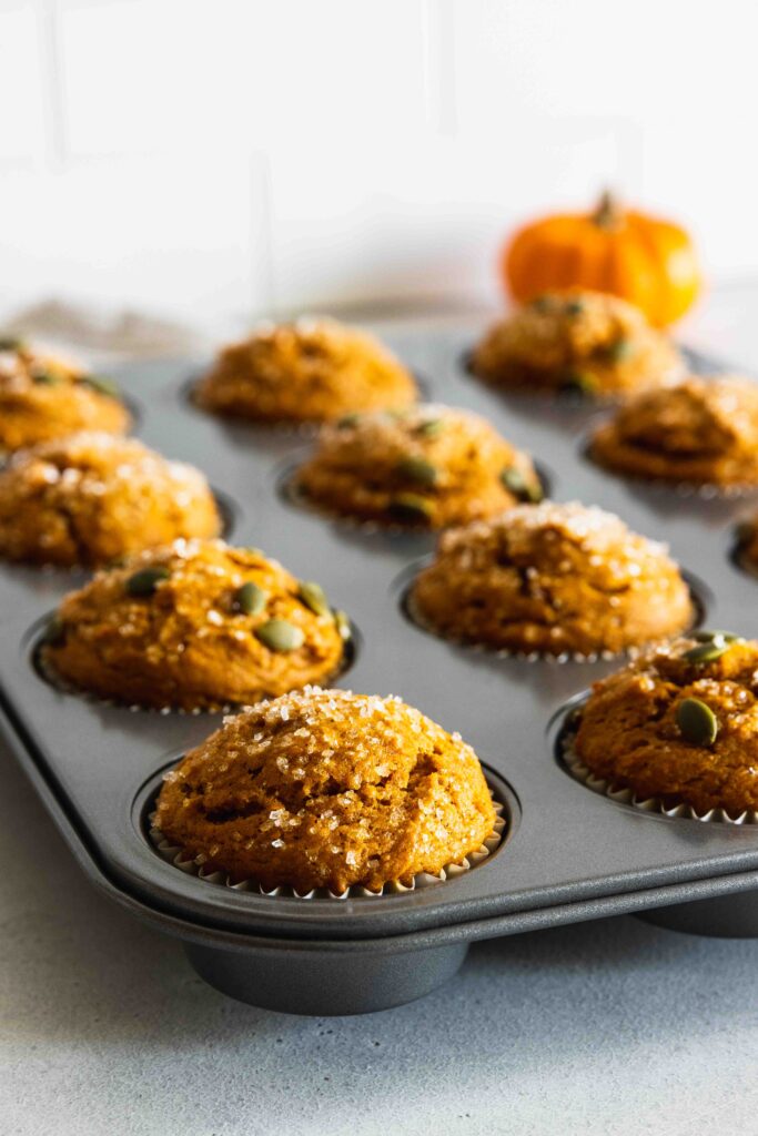 Vegan pumpkin muffins fresh from the oven 