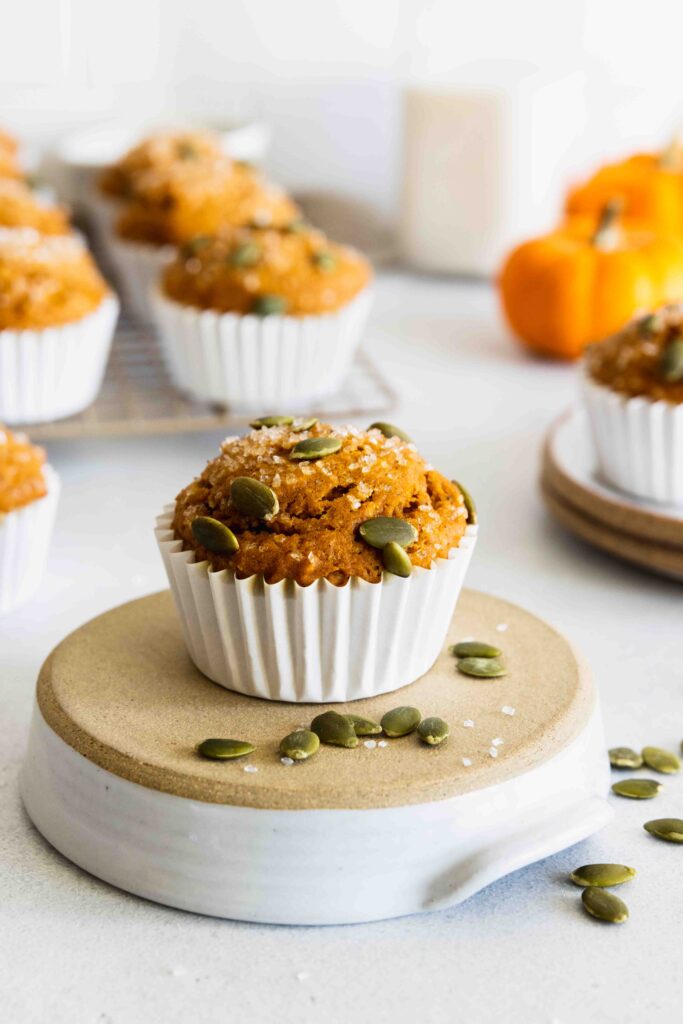 Vegan Pumpkin muffin served on a white plate