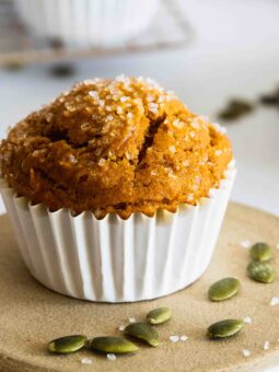 Vegan Pumpkin Muffin served on a white plate