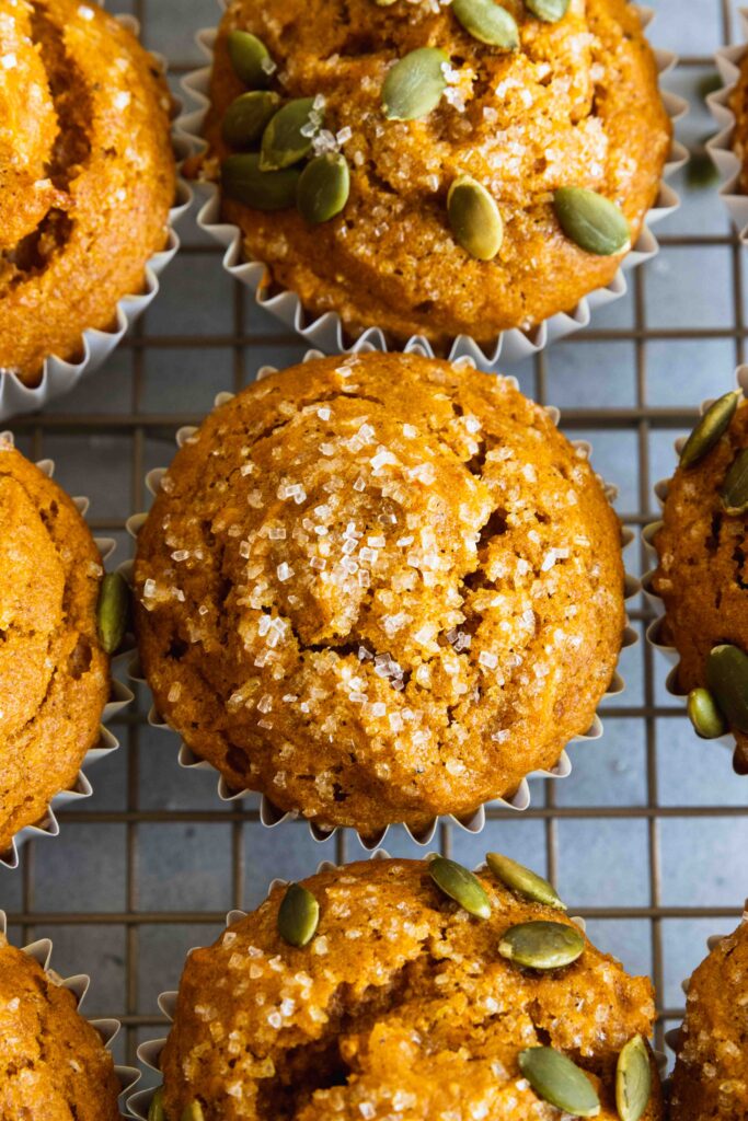 Vegan Pumpkin muffins cooling on a cooking rack 