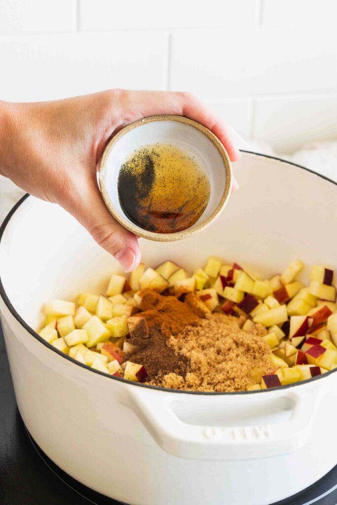 Adding vanilla paste to the pot