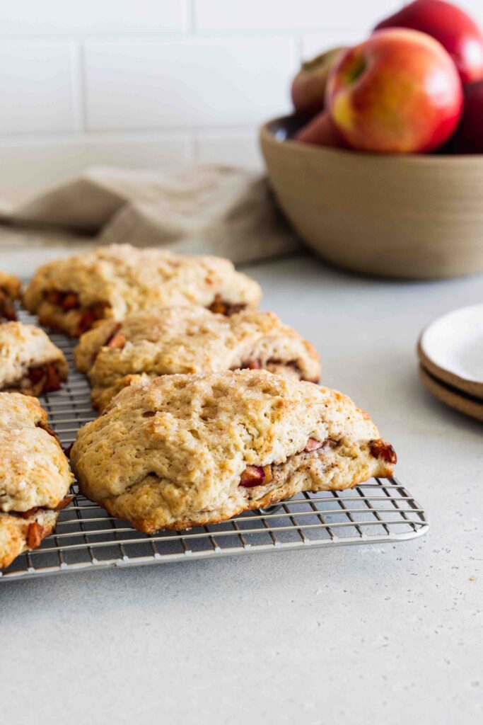 Apple scones cooling on a cooling rack