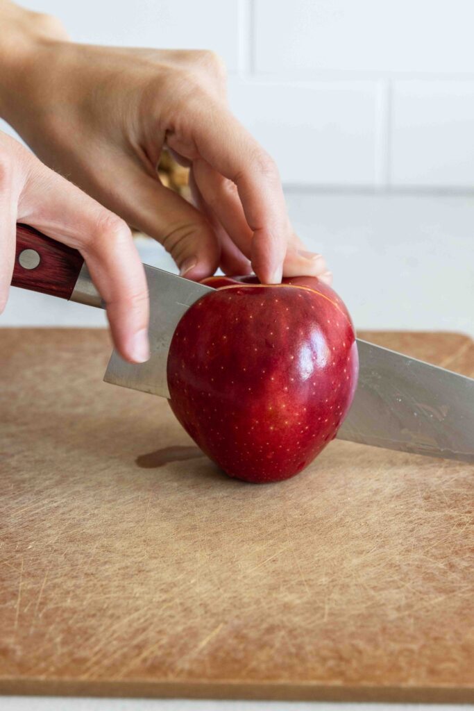 Slicing an apple for the salad