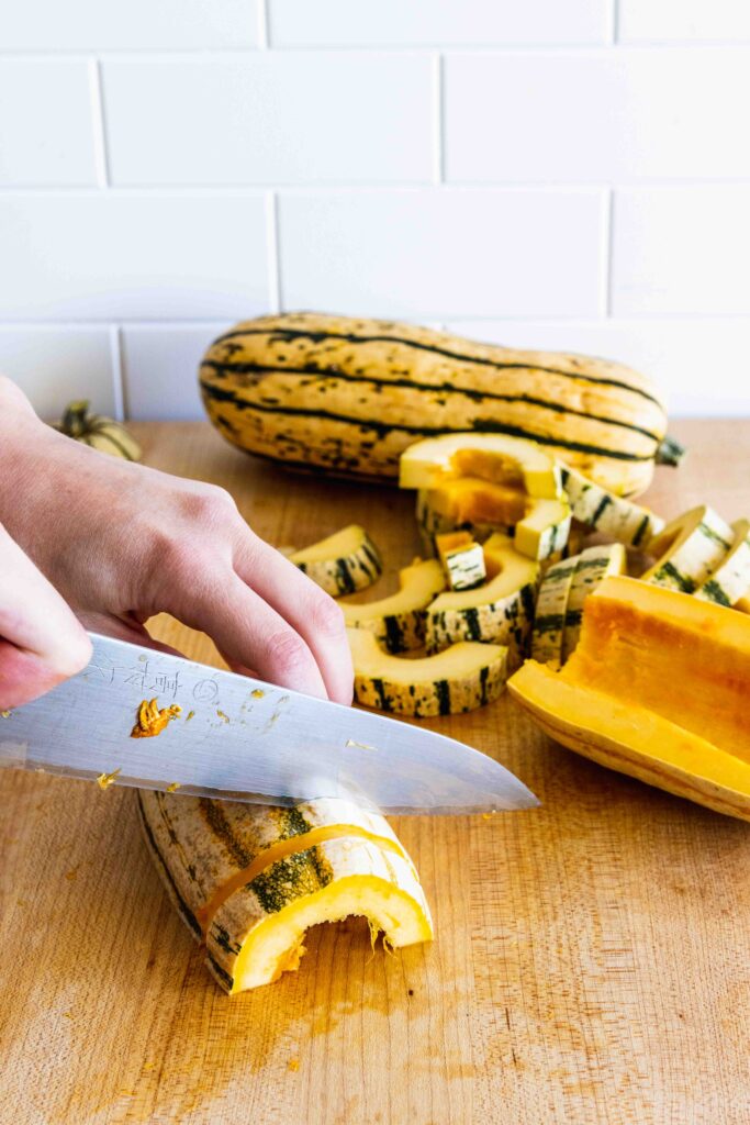Slicing the delicata squash