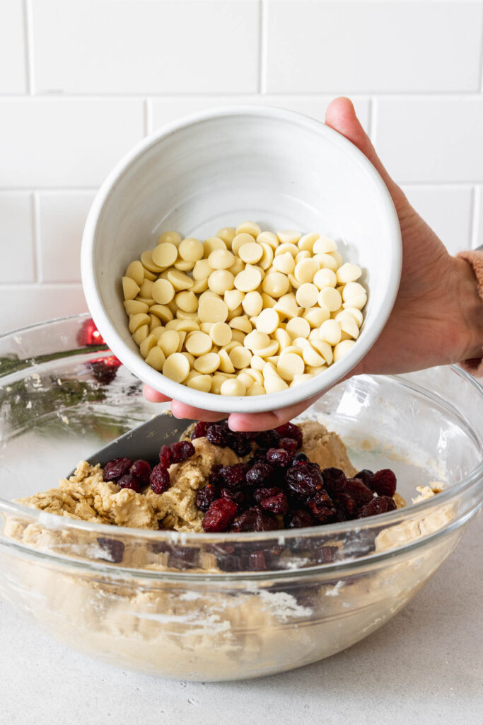 Adding white chocolate chips to the cookie dough