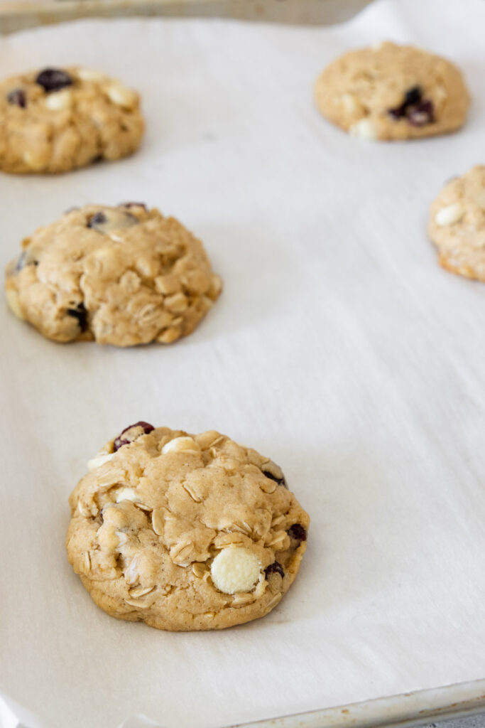 Cranberry white chocolate cookies after baking