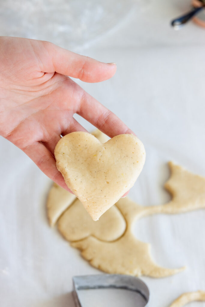 Cut out heart shaped cookie before baking