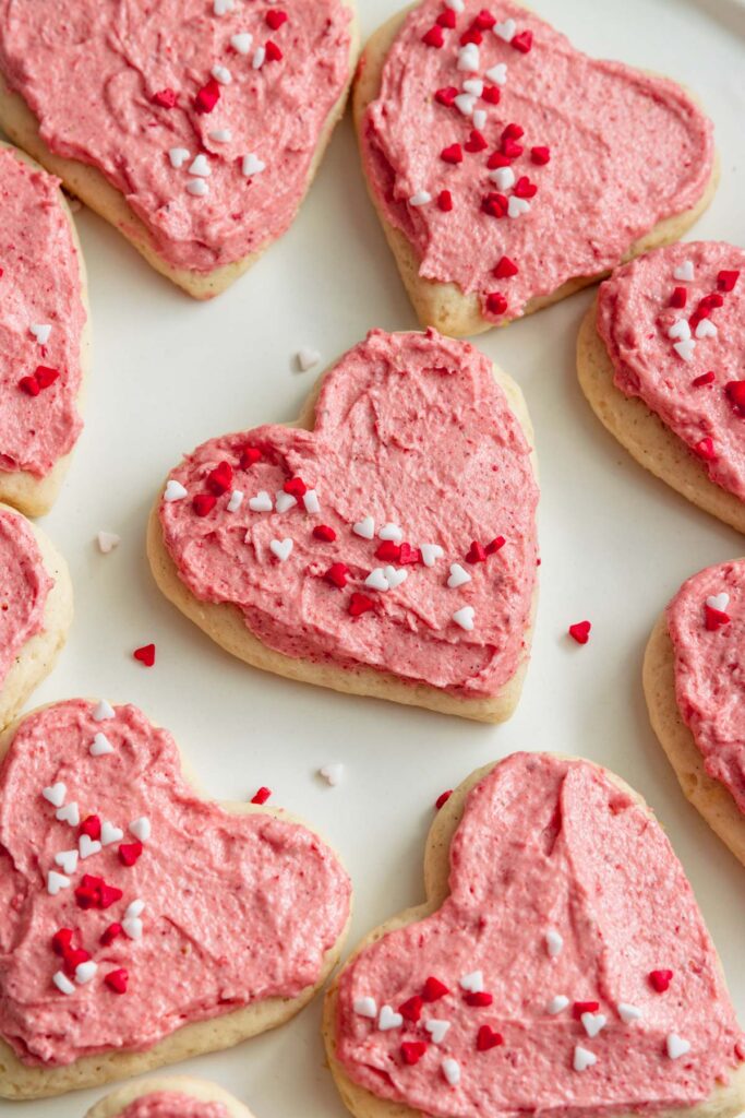 Frosted sugar cookies with strawberry frosting