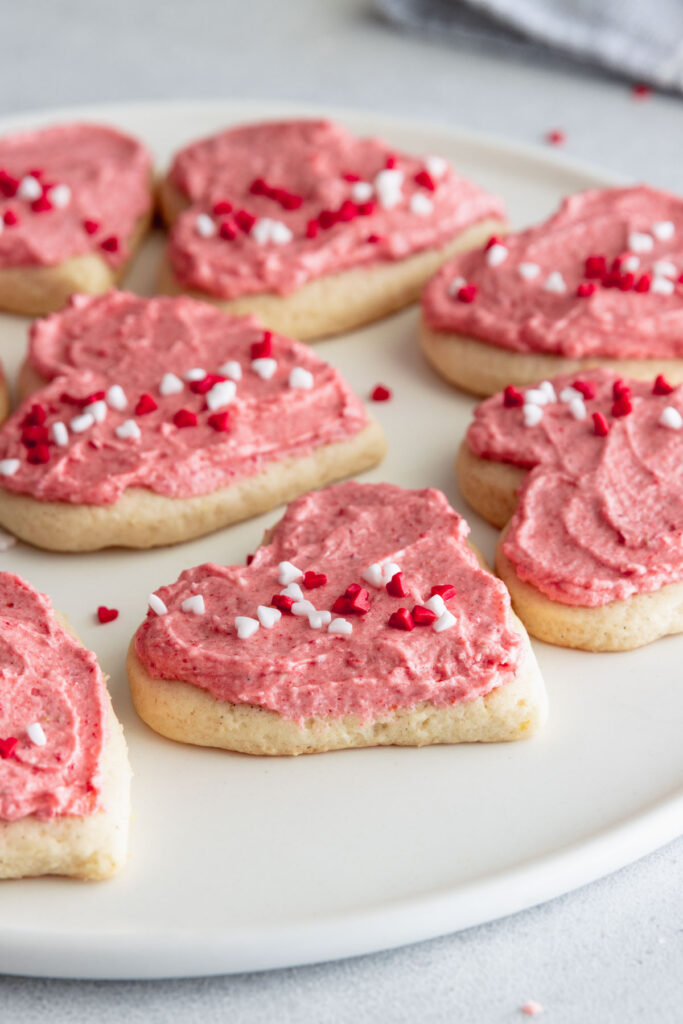 Soft Cookies served on a white plate with heart sprinkles