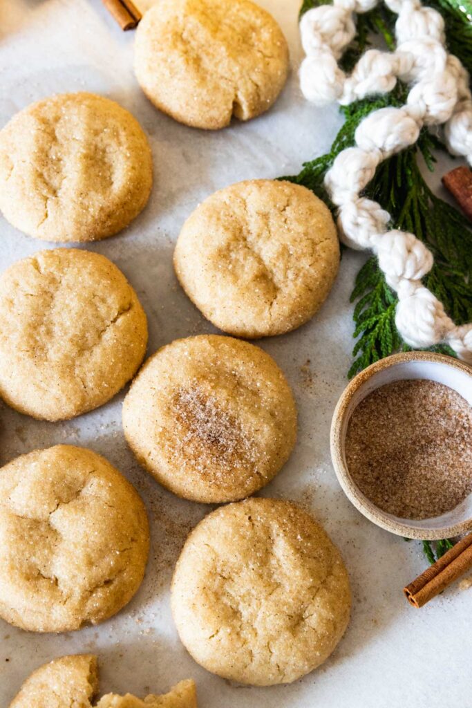 Dairy-free snickerdoodle cookies with crisp cinnamon sugar edges