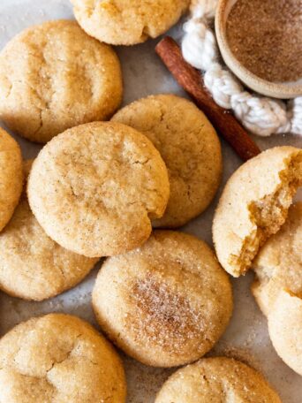 Homemade vegan snickerdoodle cookies with cinnamon sugar coating