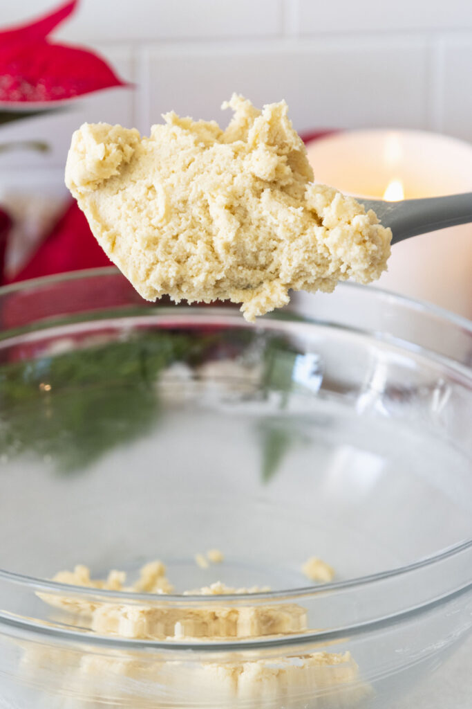 Mixing vegan snickerdoodle cookie dough in a bowl